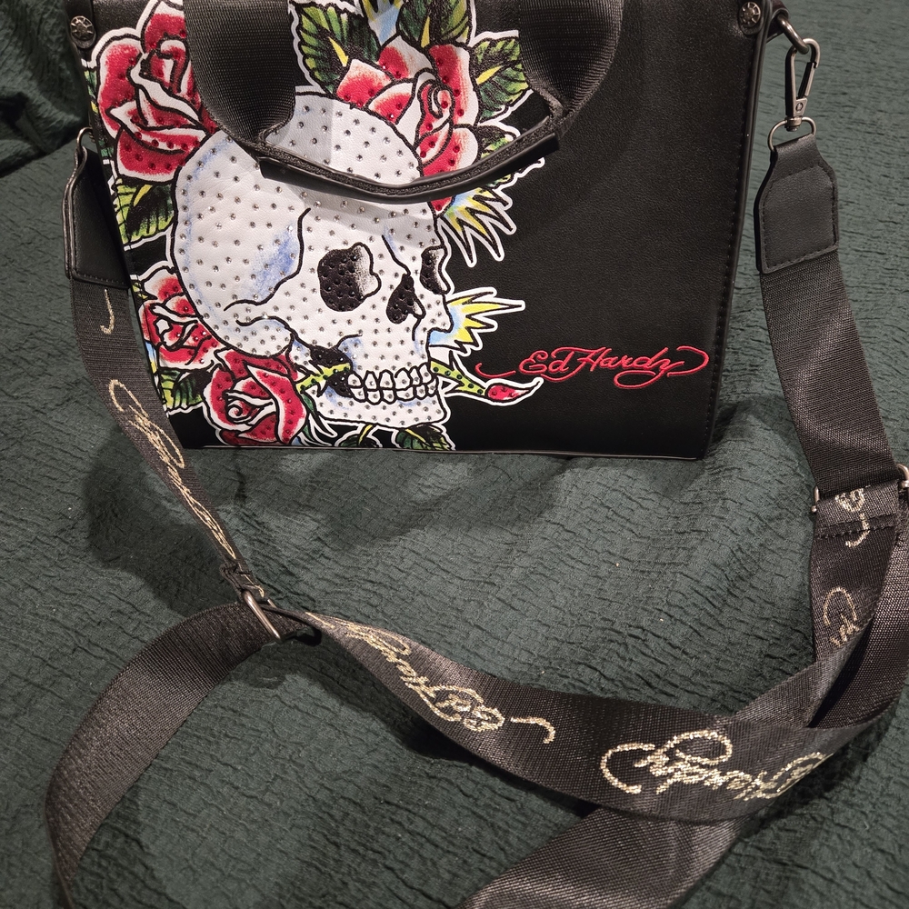 Ed Hardy Black and Red Skull Crossbody Bag